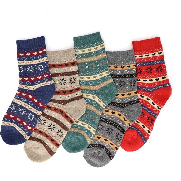 YZKKE 5Pack Womens Q-24 Vintage Winter Soft Warm Thick Cold Knit Wool Crew Socks - Picture 7 of 7